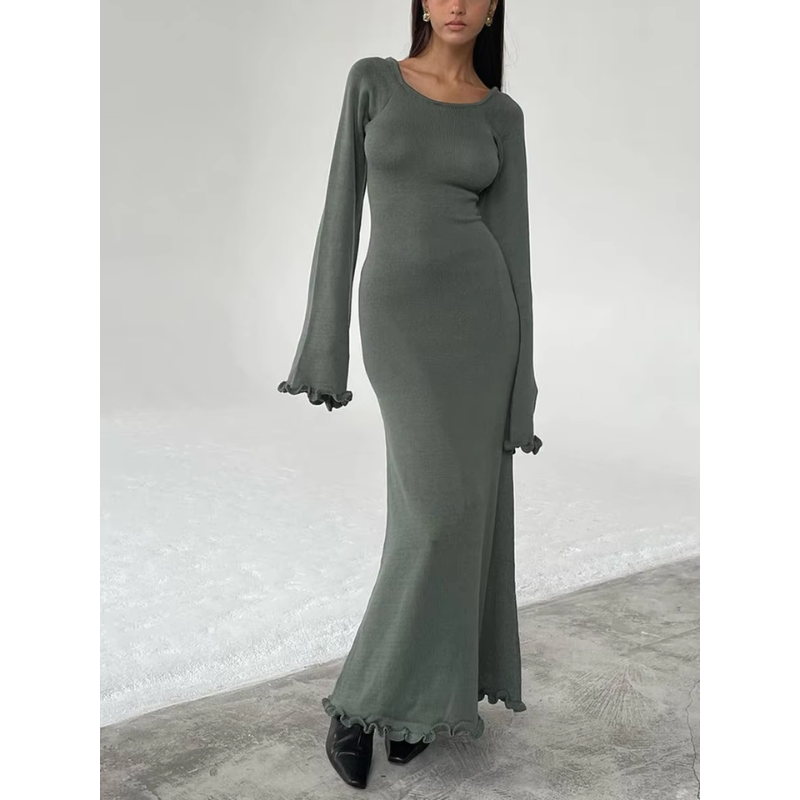 Robe maxi en tricot avec manches évasées