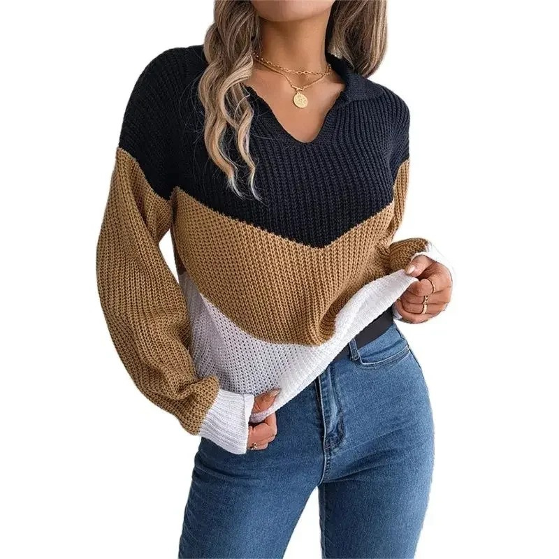 Pull femme en tricot avec col en V