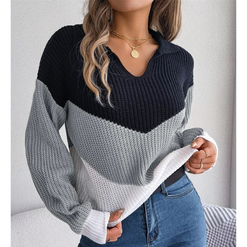 Pull femme en tricot avec col en V