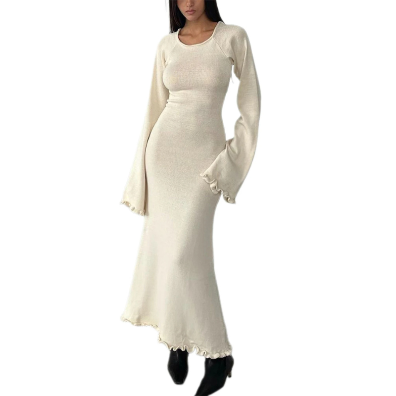 Robe maxi en tricot avec manches évasées