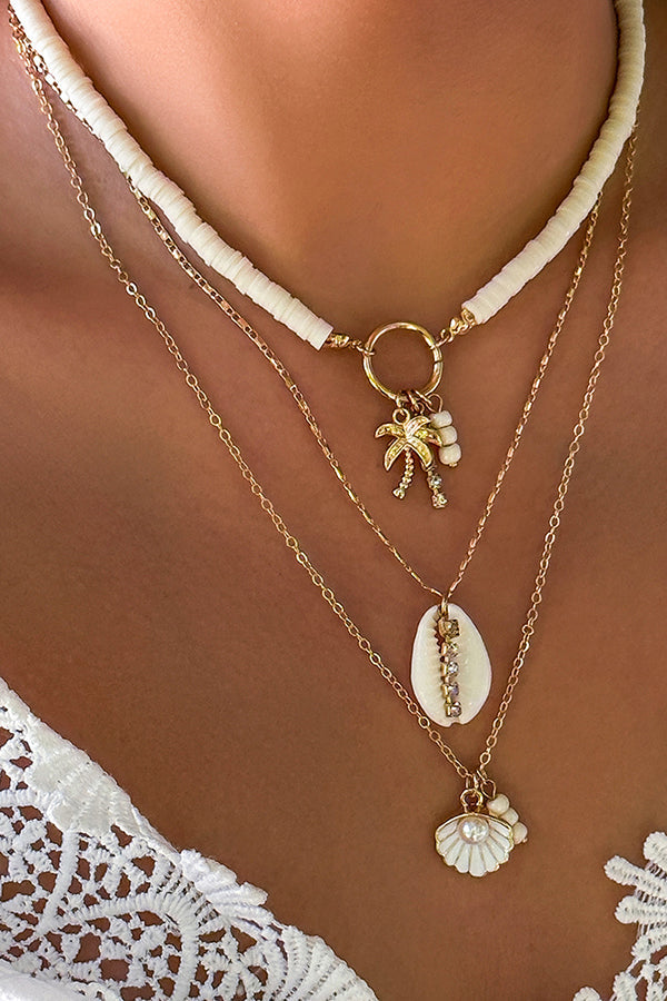 Collier multicouche avec perles et coquillages