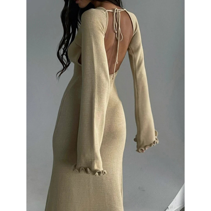 Robe maxi en tricot avec manches évasées