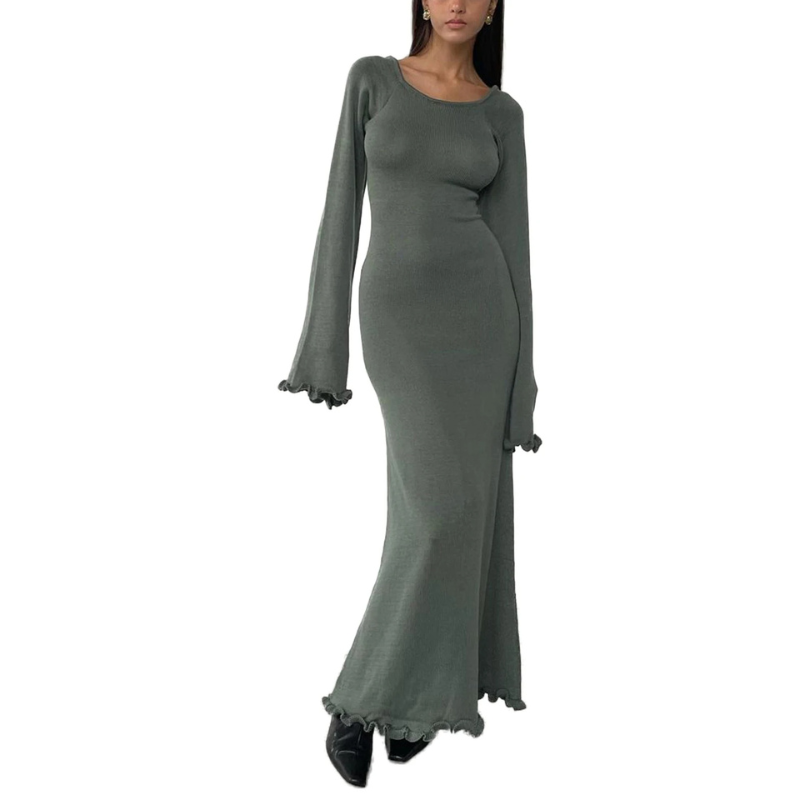Robe maxi en tricot avec manches évasées