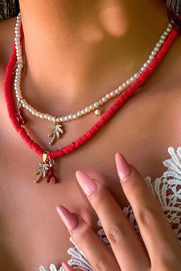 Collier multicouche avec perles et coquillages