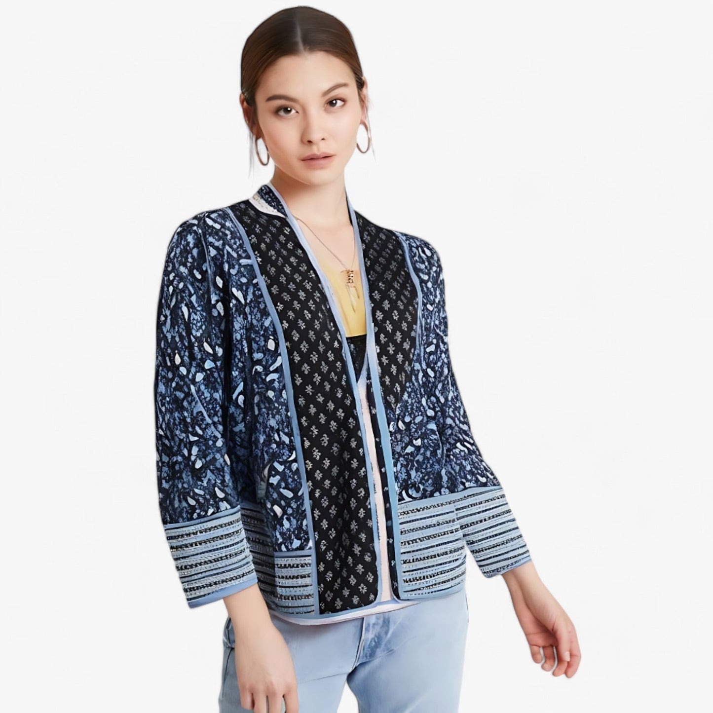 Veste courte en coton réversible à fleurs