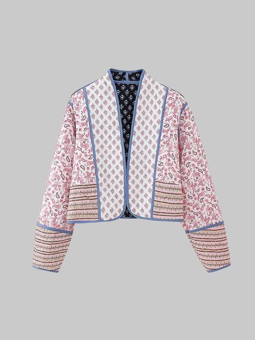 Veste Courte en Coton Réversible à Fleurs