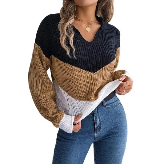 Pull Femme en Tricot avec Col en V