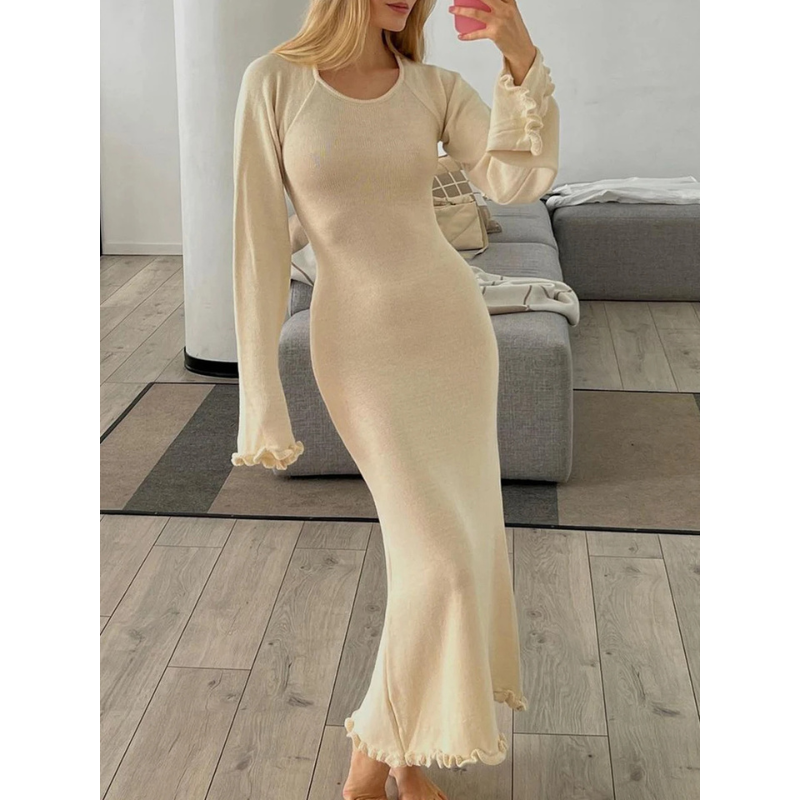 Robe maxi en tricot avec manches évasées