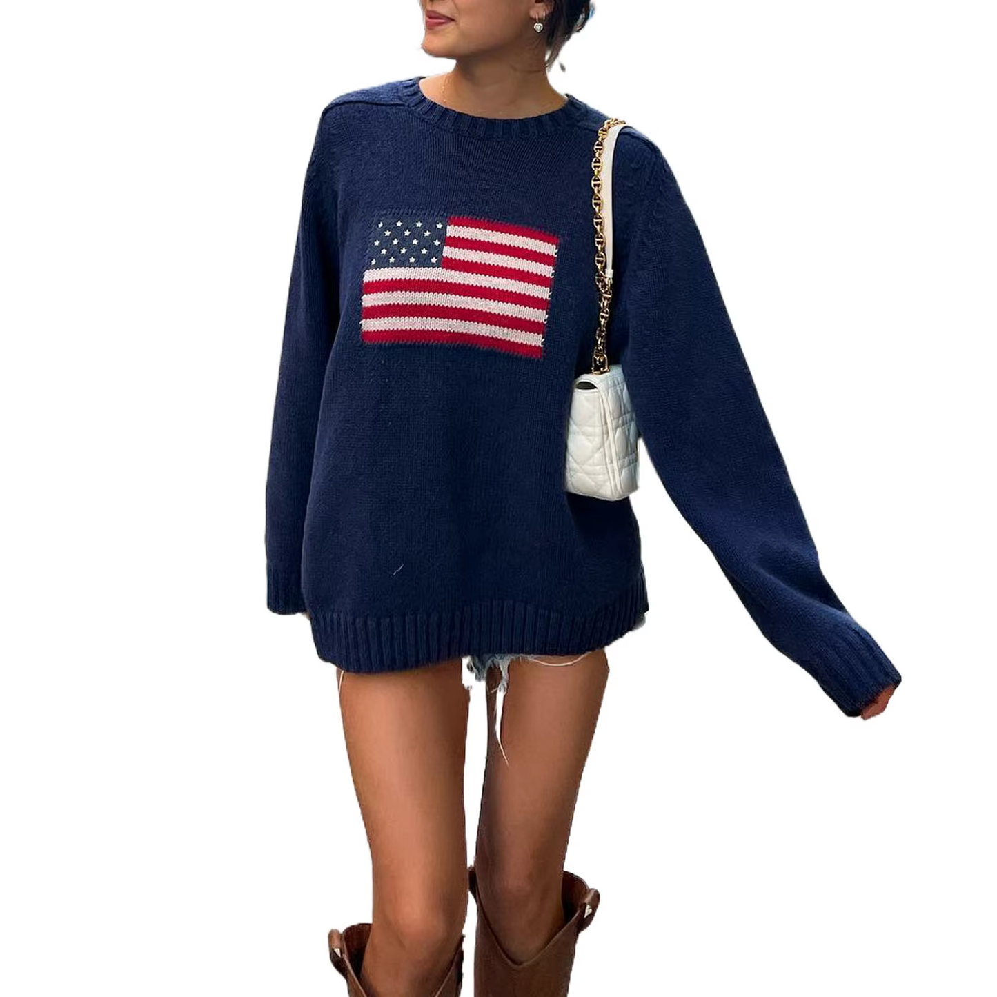 Pull en Tricot avec Détail de Drapeau Américain