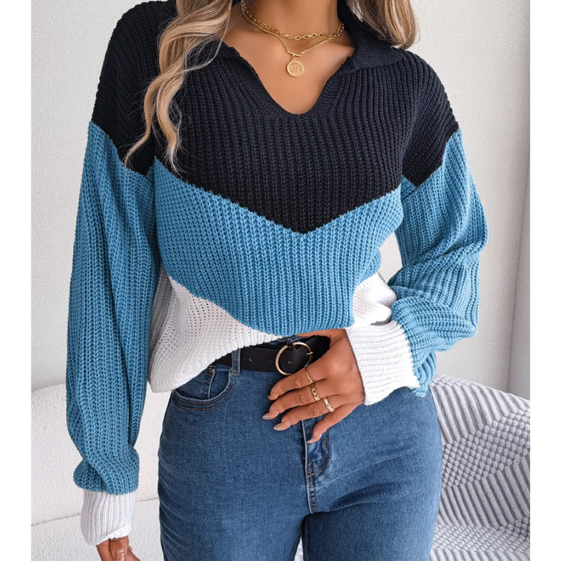 Pull femme en tricot avec col en V