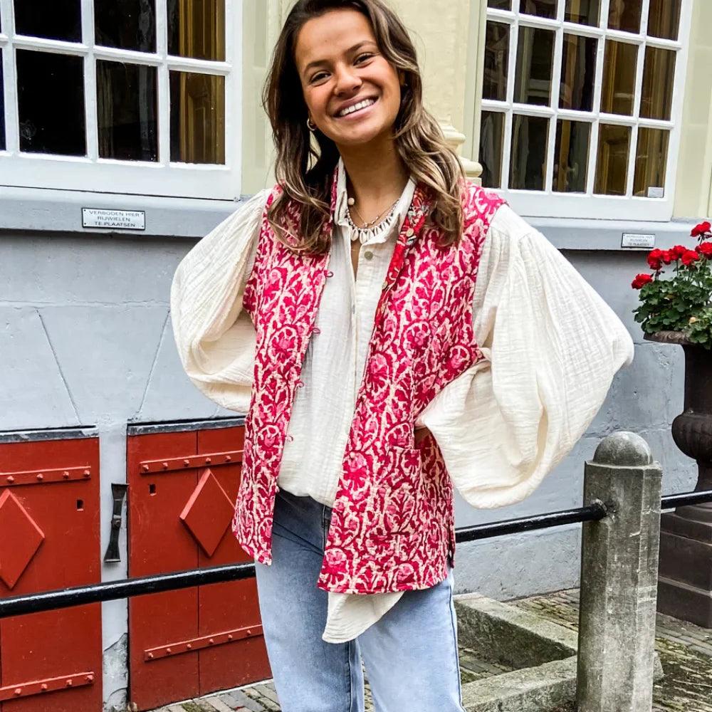 Cardigan Sans Manches à Motif Floral Joyeux